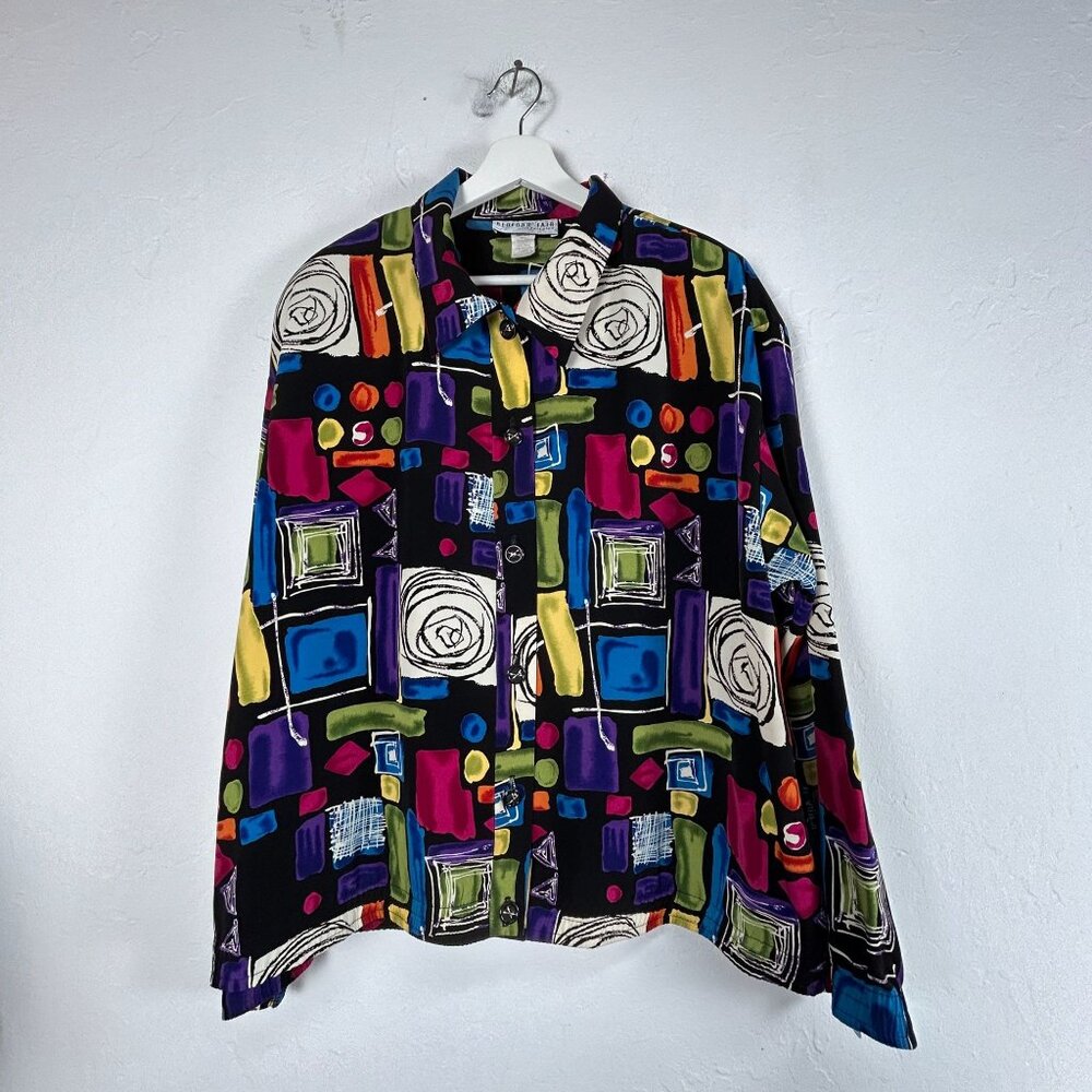 Vintage Bedford Fair Lifestyles Womens Colorful Geometric Print Blouse Shirt XL